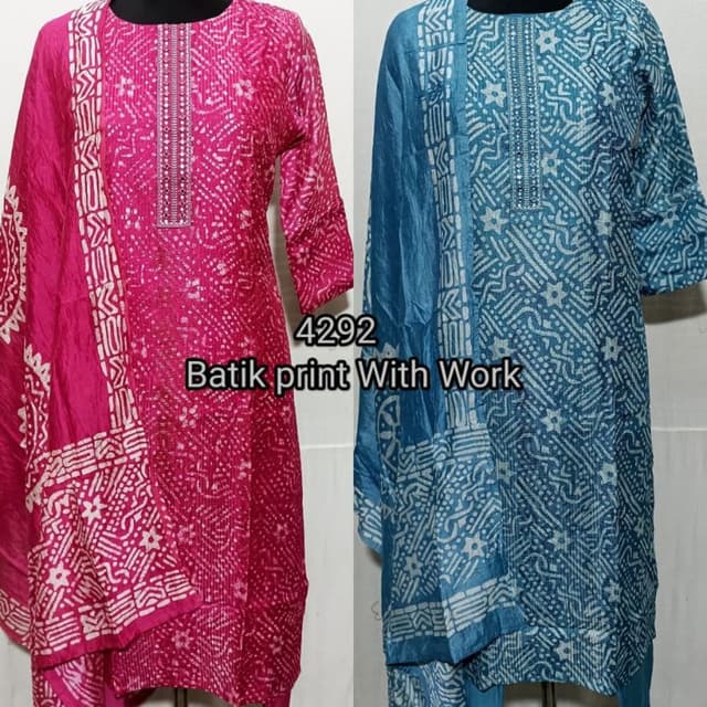Pink and blue with white print Salwar Kameez Suit with Dupatta