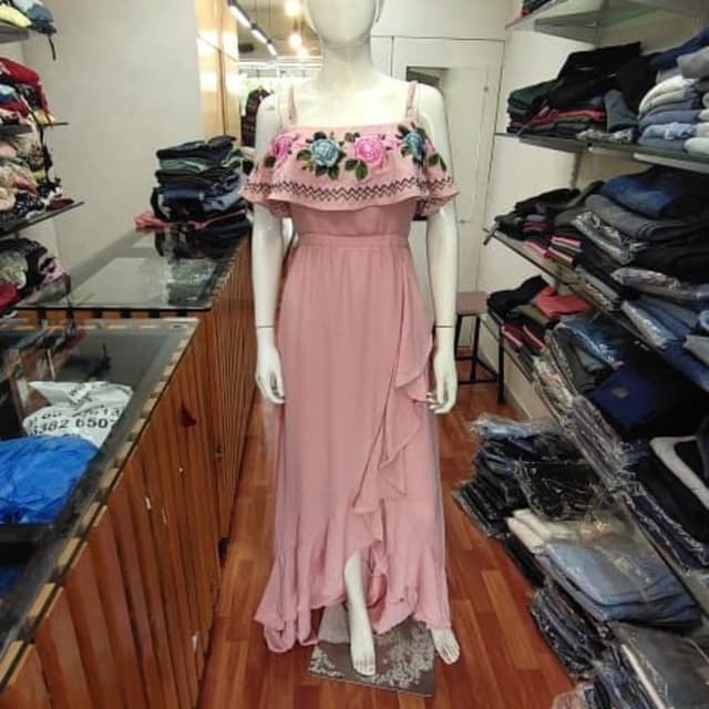 Pink, with blue and pink floral accents Dress