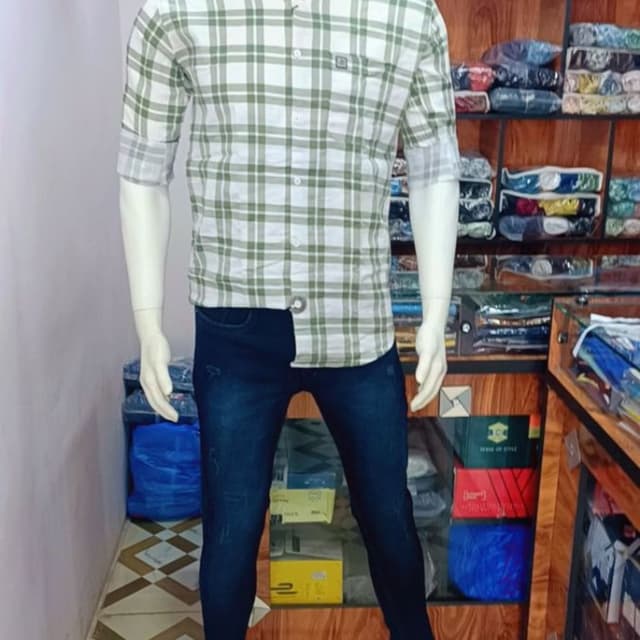 White and Olive Green Shirt and Jeans