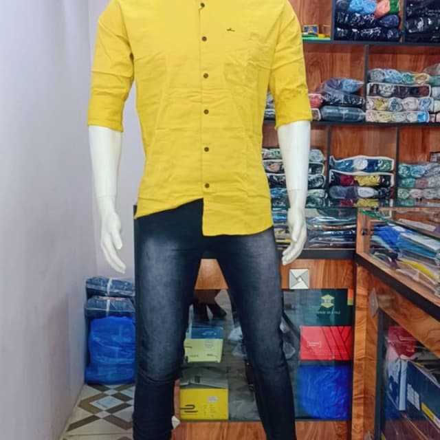 Yellow and Dark Blue Shirt and Jeans