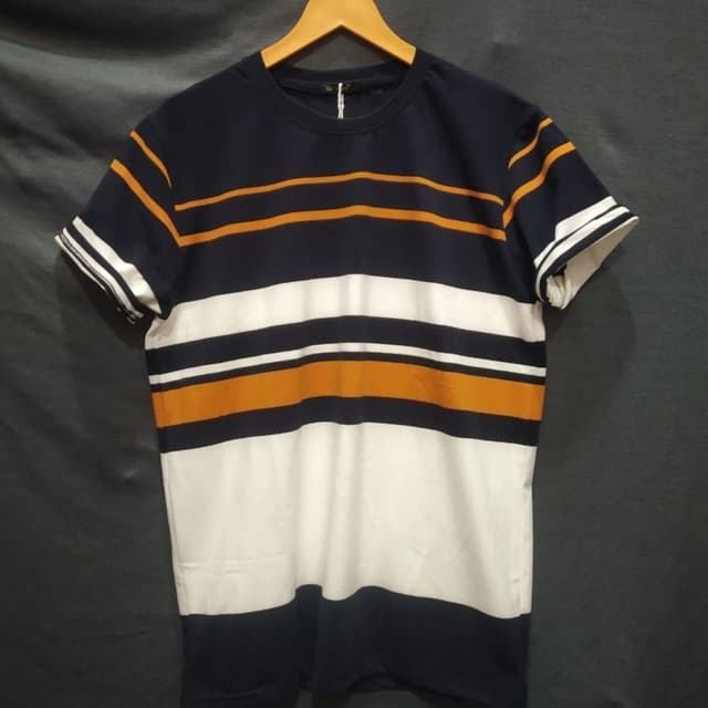 Navy Blue, White, and Mustard Yellow T-shirt