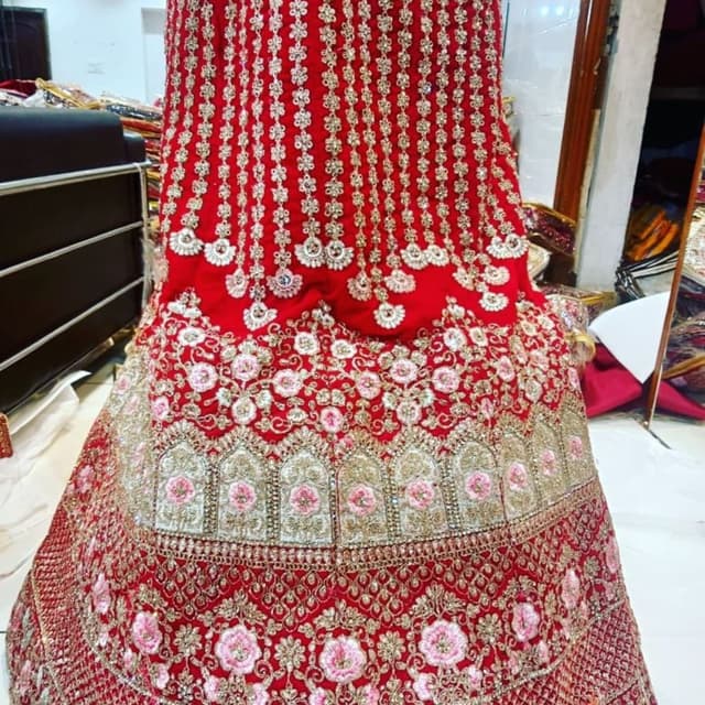 Red, Gold, and Pink Lehenga