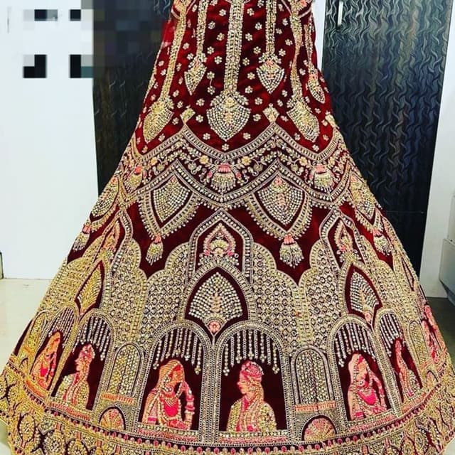 Maroon and Gold Lehenga Choli