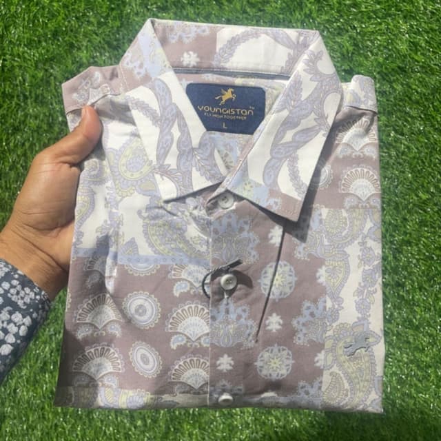 Mauve, White, Light Blue, and Yellow Shirt