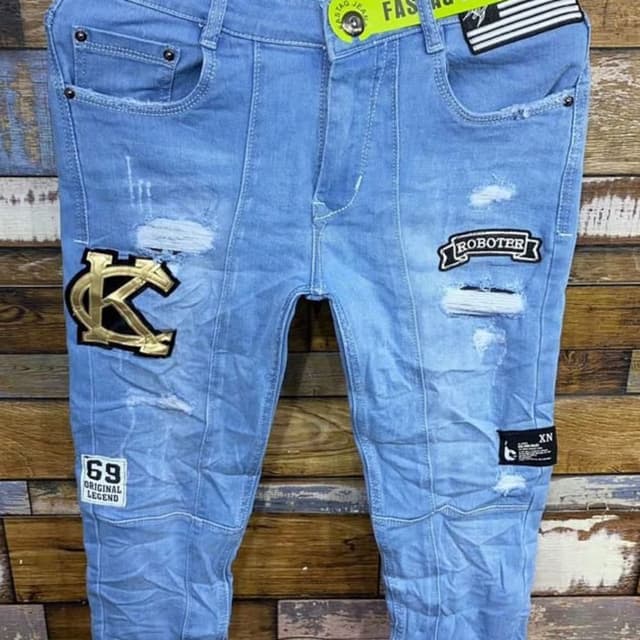 Light Blue, Gold, Black Jeans