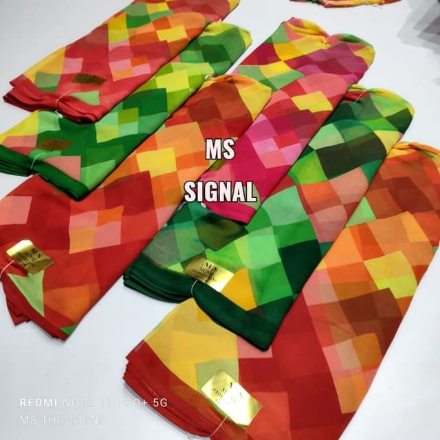 Red, Green, Yellow, Orange, Pink Saree