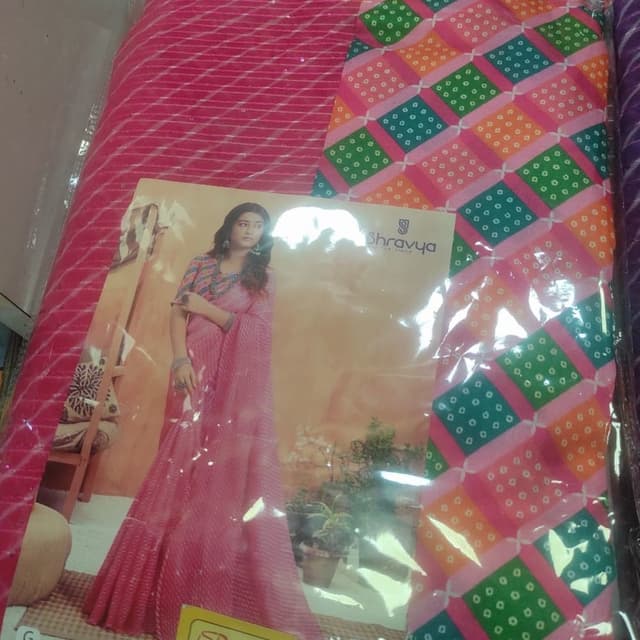 Pink, green, orange, white Saree