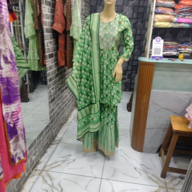 Green and white Sharara Suit