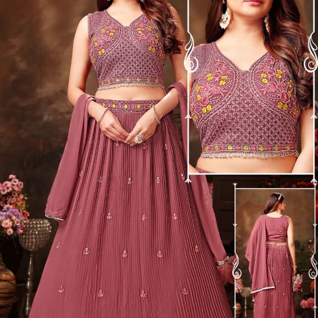 Mauve, Yellow, Pink Lehenga Choli