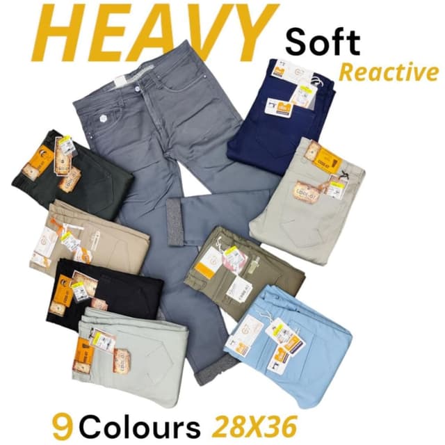 Various - Including shades of Grey, Black, Khaki, Blue, and Green Jeans