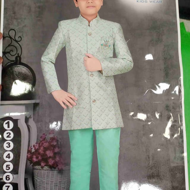 Mint green with subtle gold and red accents Jacket and Pants Set