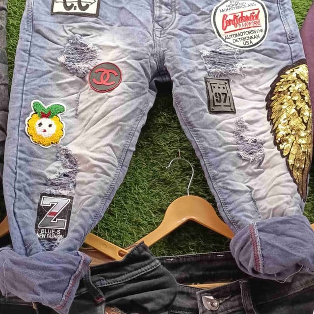 Light Blue, Gold, Red, Black, White Jeans