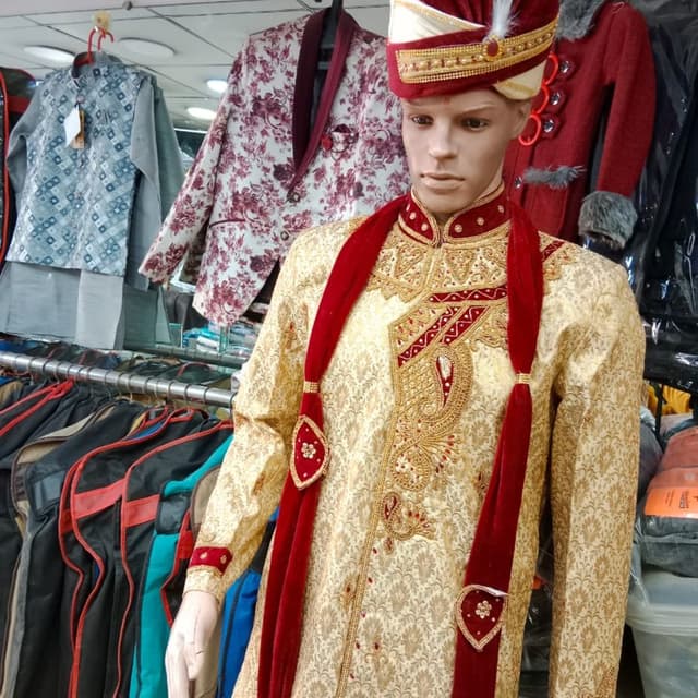 Gold, Red, White Sherwani