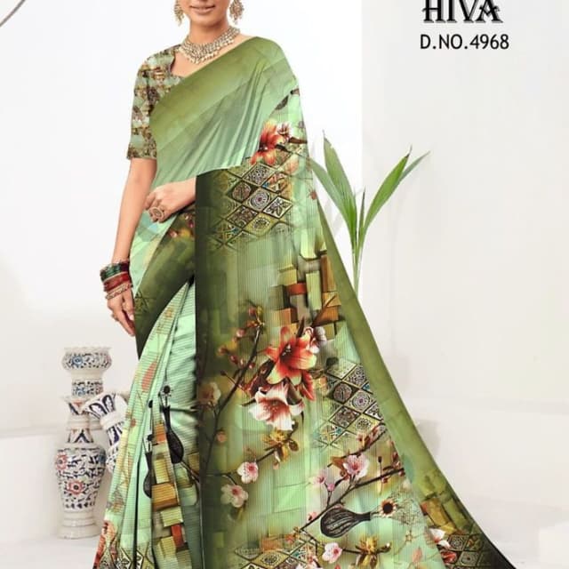Shades of Green, Brown, Red, and White Saree