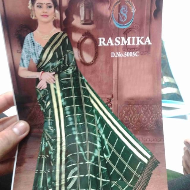Green and white Saree