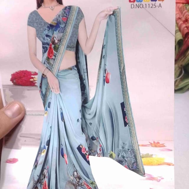 Light Blue, Gray, Red, and hints of Gold Saree