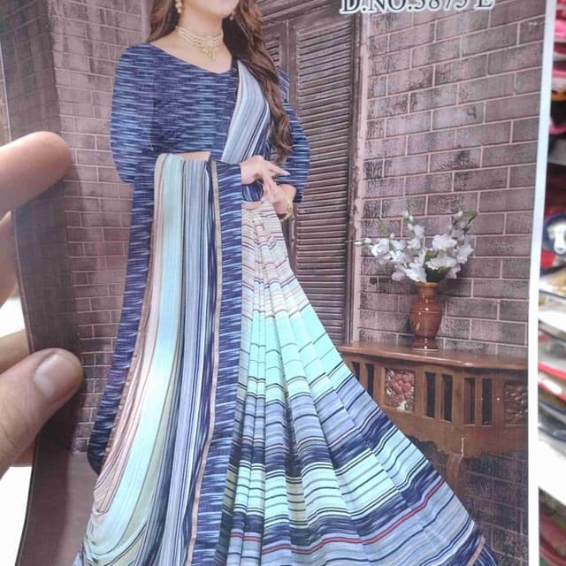 Blue, white, and a hint of beige Saree