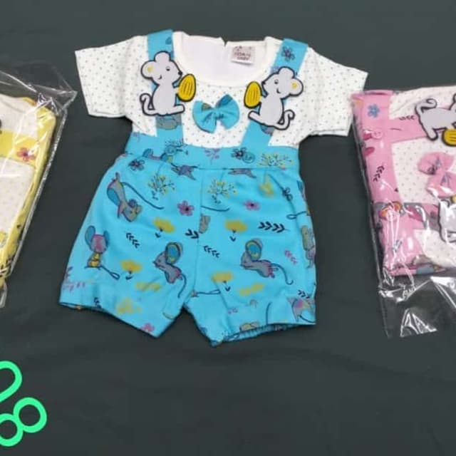 White, Light Blue, and accents of Yellow Baby Romper