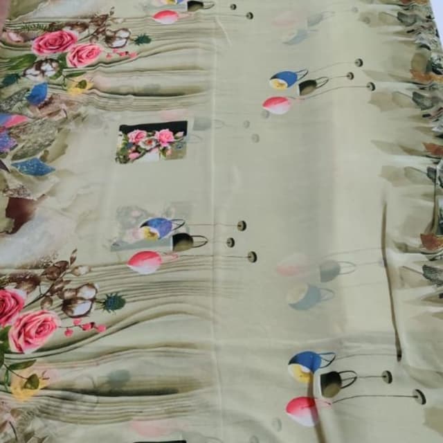 Light green, pink, blue, black, white Fabric/Textile