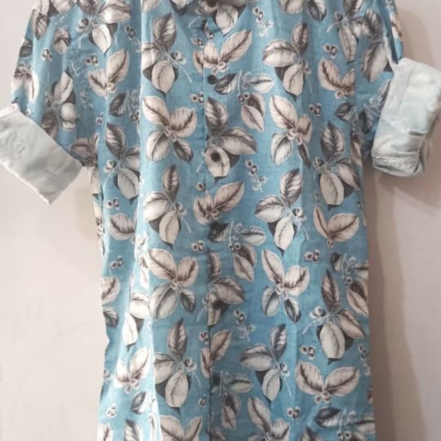 Light Blue, White, Gray, and Brown Shirt