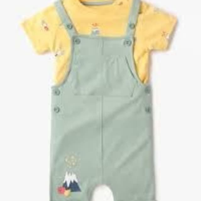 Yellow and Pale Green Overalls and T-Shirt Set