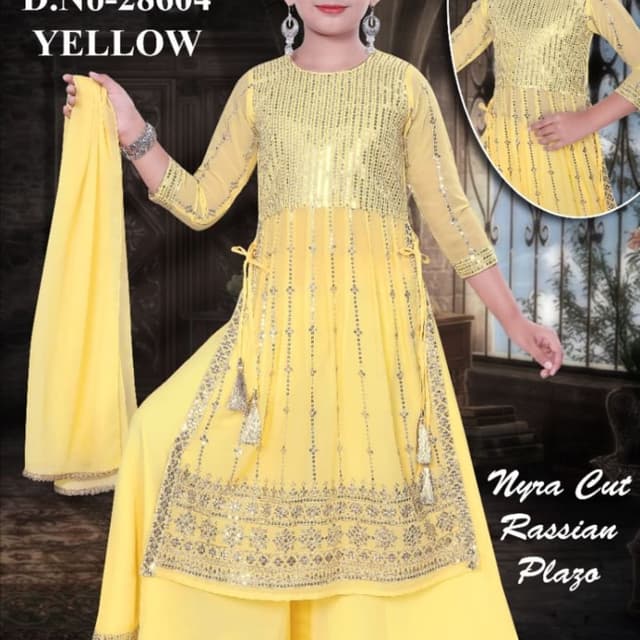 Yellow, Silver Dress with Plazo