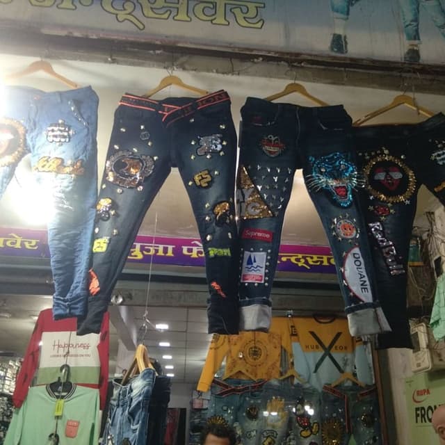 Dark Blue, Light Blue, Multi-colored (patches) Jeans