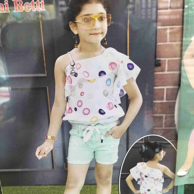 White, Mint Green, and Multicolor Top and Shorts Set