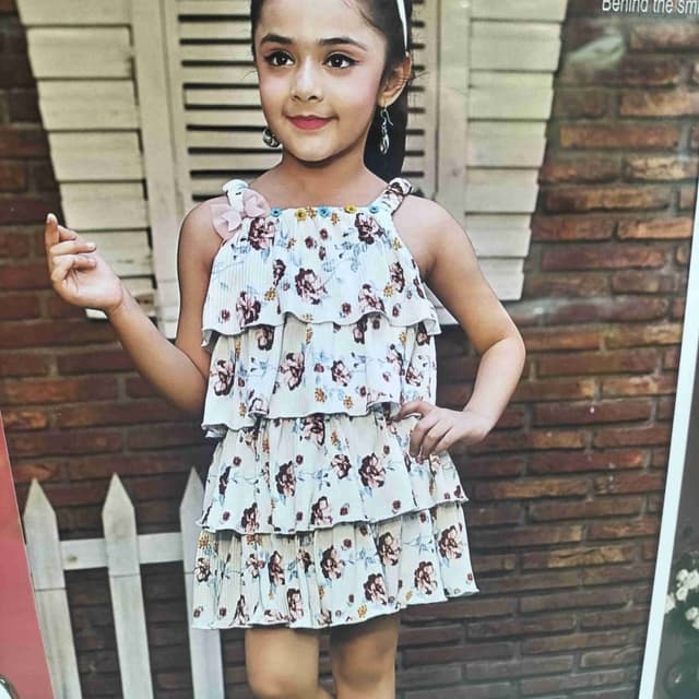 Cream, Pink, Brown, Blue, Green Dress