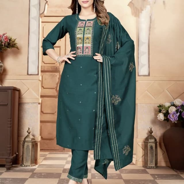 Teal, Gold, and Pastel Accents Salwar Kameez Suit with Dupatta