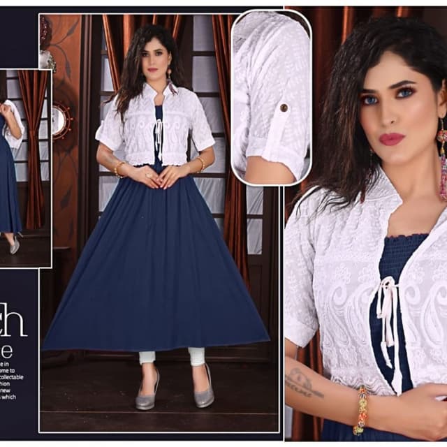 Navy Blue and White Dress with Shrug