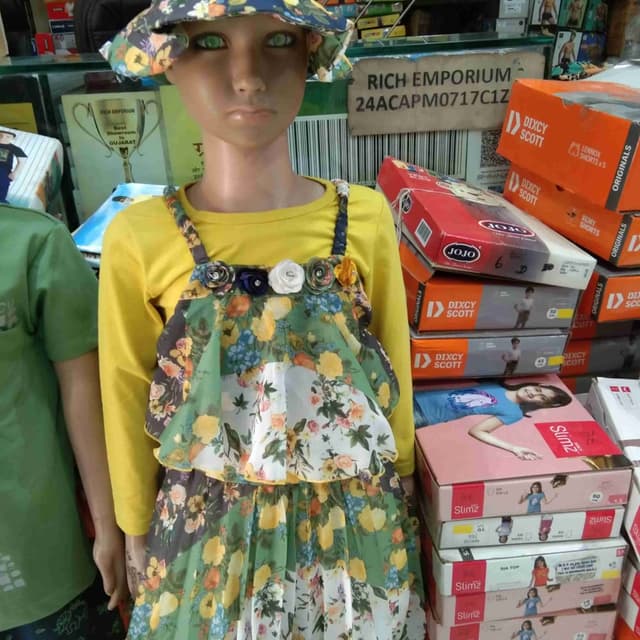 Yellow, Green, Brown, White, Blue Dress