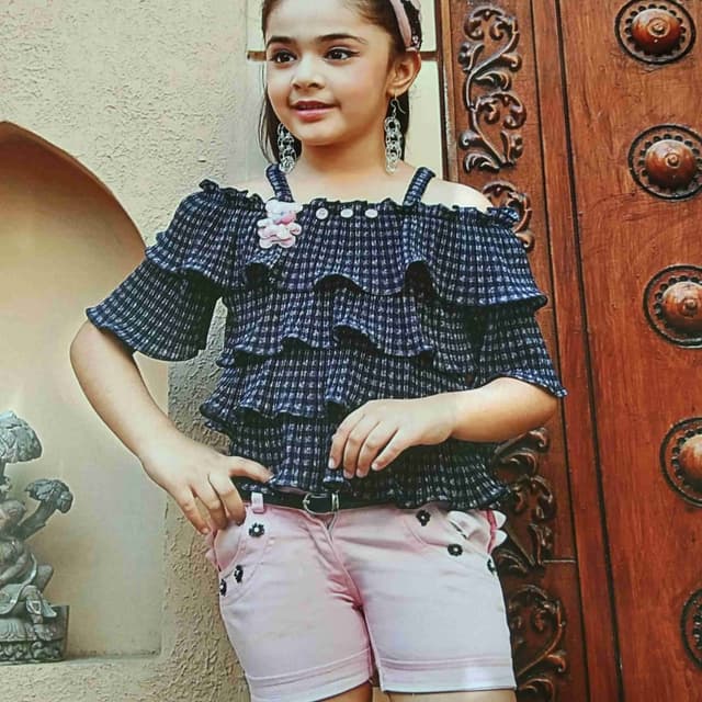 Navy blue and Pink Top and Shorts Set