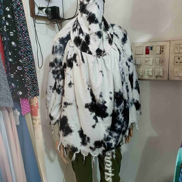 Black and White Hooded Poncho