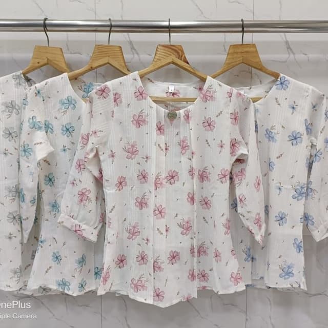 White, Pink, Blue Blouse