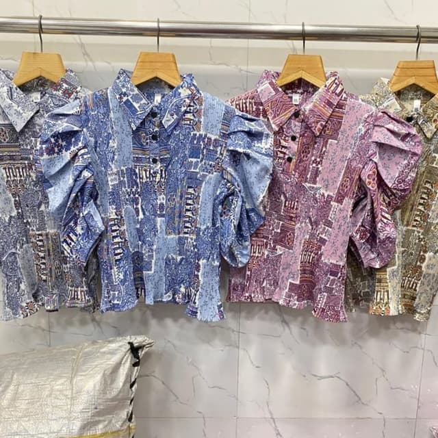 Various patterns with shades of blue, purple, and beige Shirt