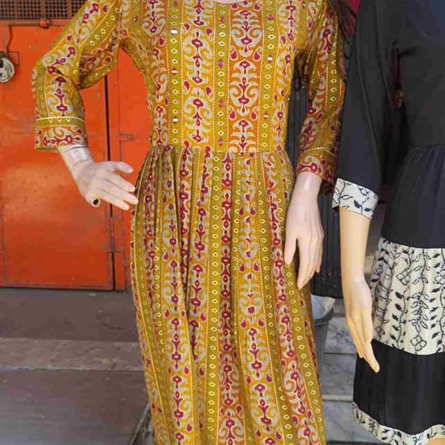 Mustard yellow, red, and silver Dress