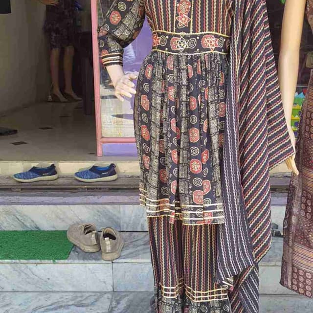 Black, Red, Gold, White Kurti with Dupatta