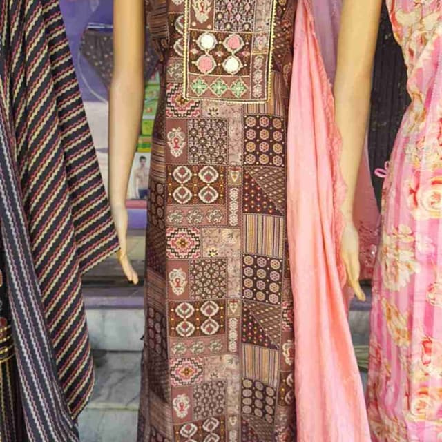 Brown, Pink, White, Green Dress