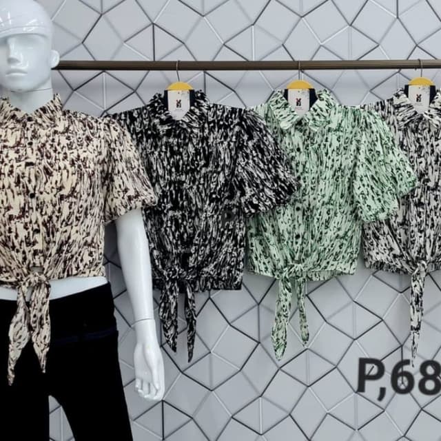 Various patterns with black and white, beige and brown, and mint green and white color combinations. Shirt