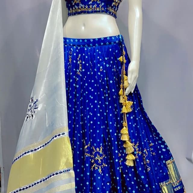 Royal Blue, Gold, White Lehenga Choli