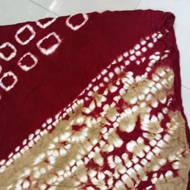 Red, White, and Beige Saree or Shawl