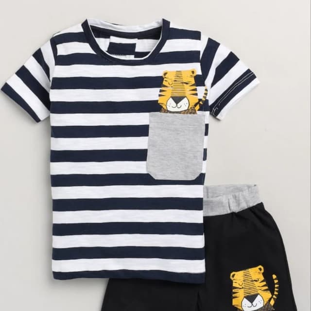 Navy Blue, White, Black, Gray, Yellow, Brown Clothing Set