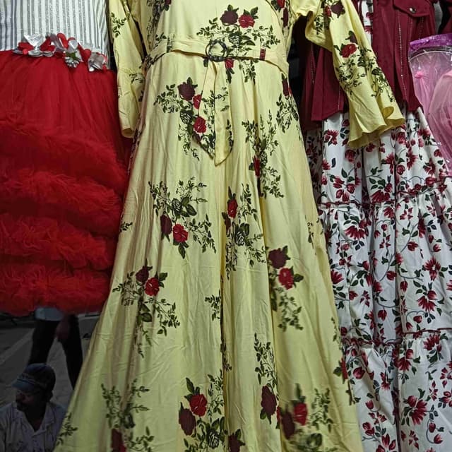 Yellow with Red and Green Dress