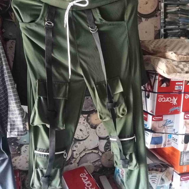 Olive Green, Black, White Pants