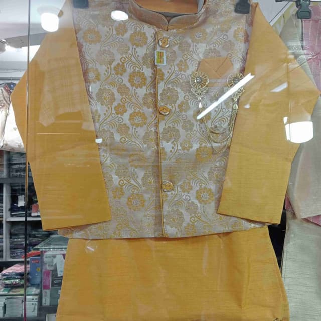 Yellow and Cream Kurta with Waistcoat