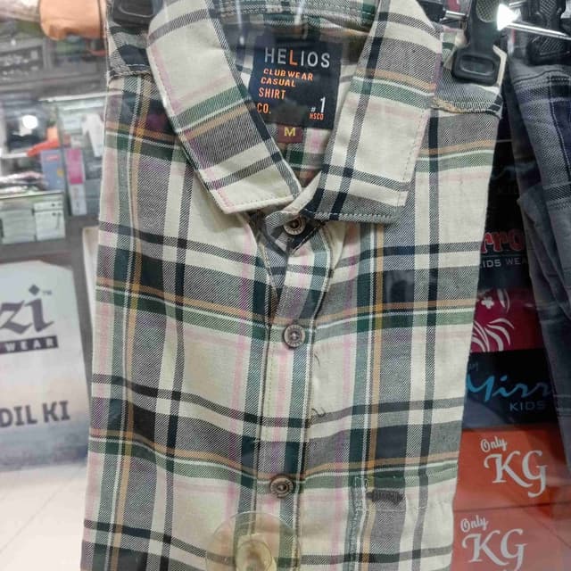 Cream, black, green, pink, and yellow plaid Shirt