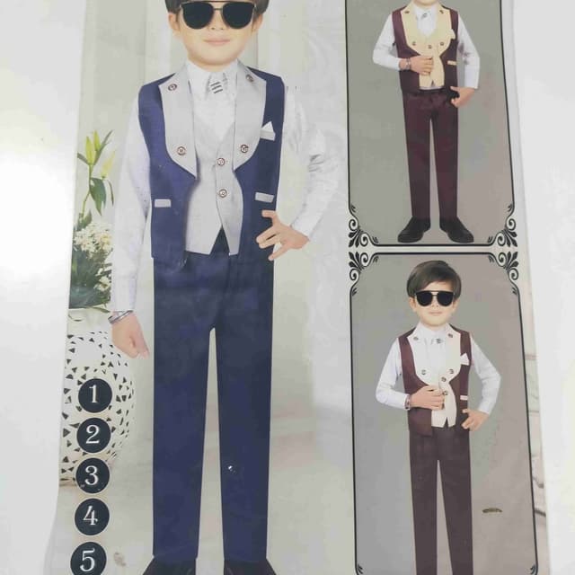 Navy Blue, White, and Beige Suit