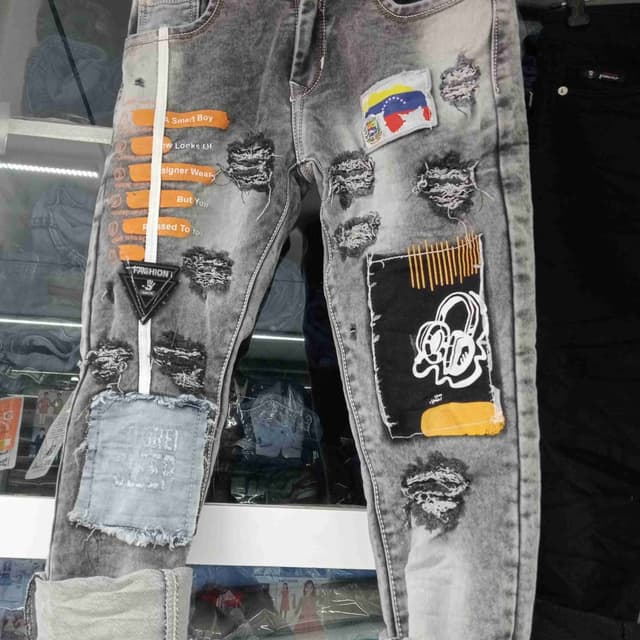 Gray, Black, White, Orange, Blue Jeans