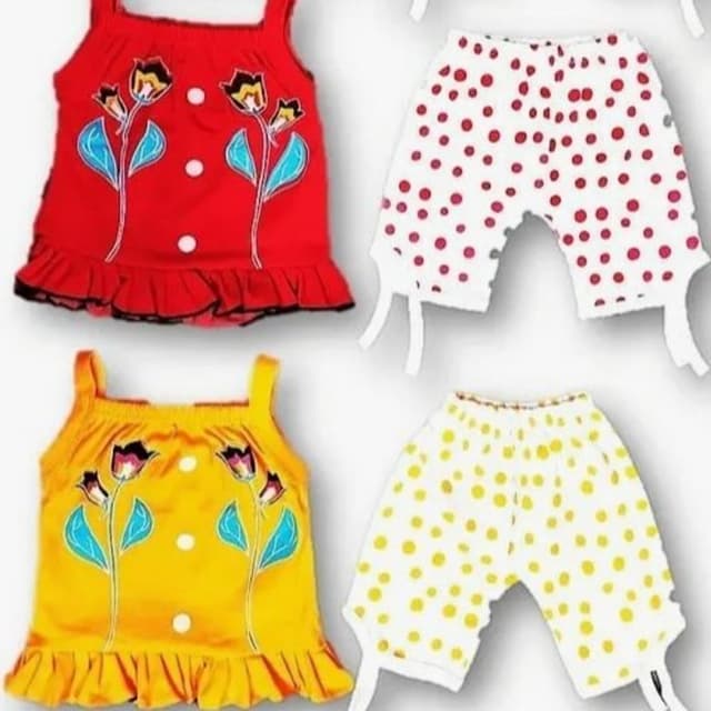 Red, Yellow, White, Blue, Black Top and Shorts Set